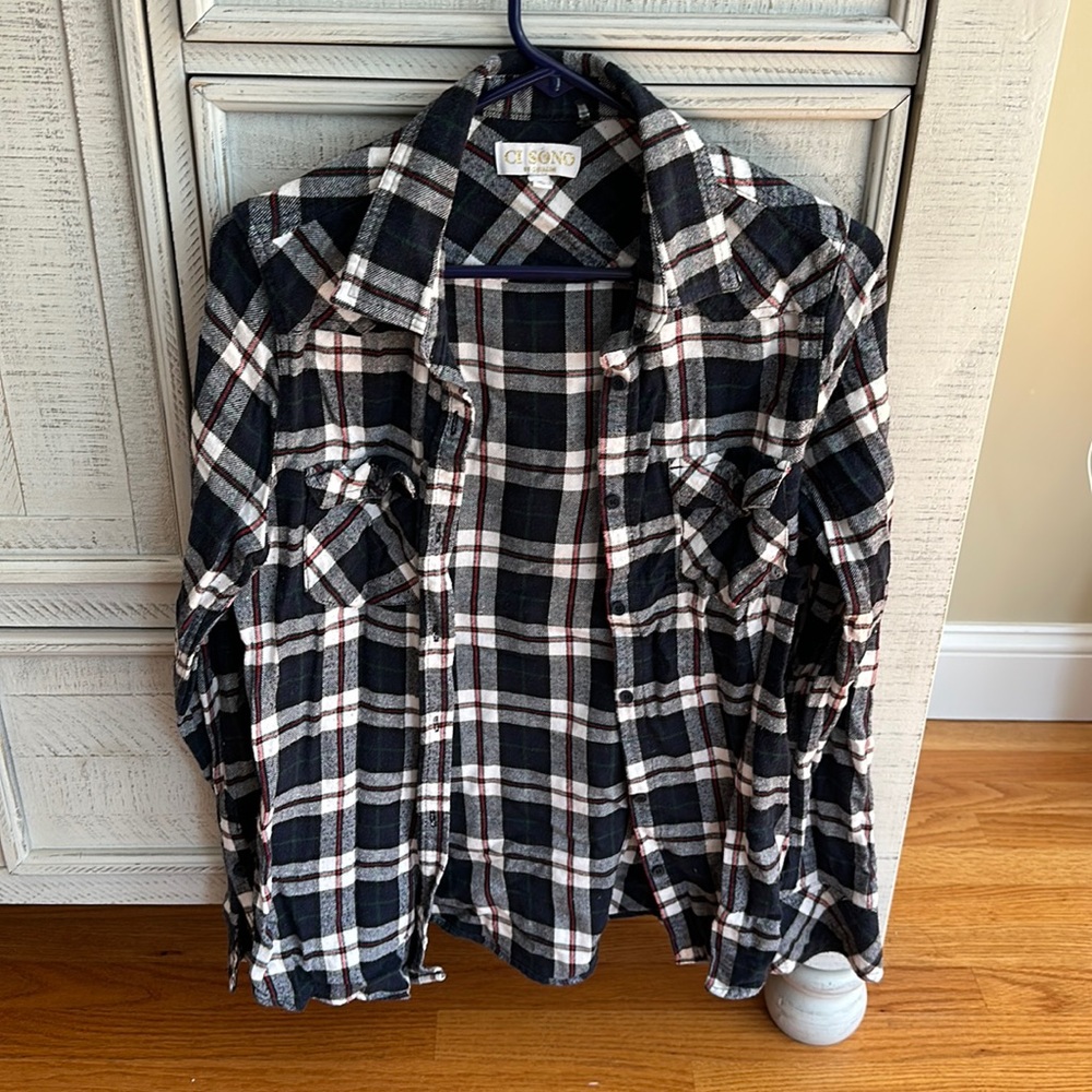 Flannel navy and red and white